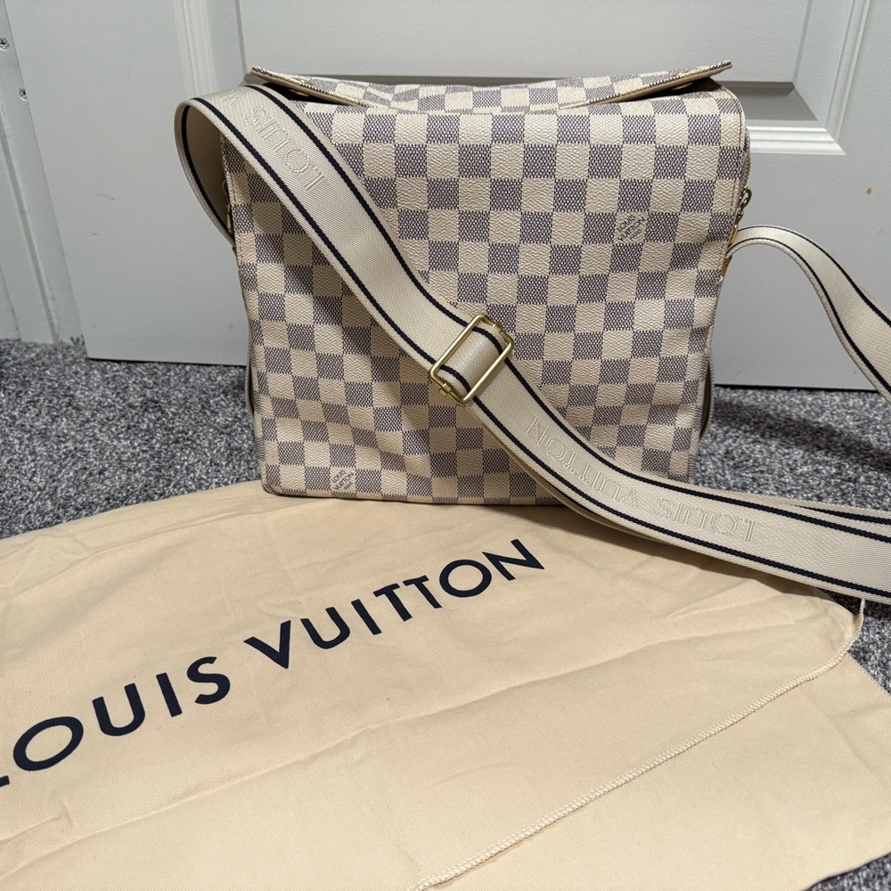 Louis Vuitton Tan and Cream Crossbody Bag with Checkered Pattern
